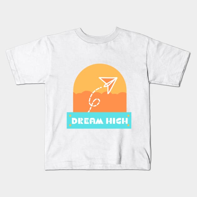 DREAM HIGH PAPER PLANE Minimalist Illustration Kids T-Shirt by Mirai Designs